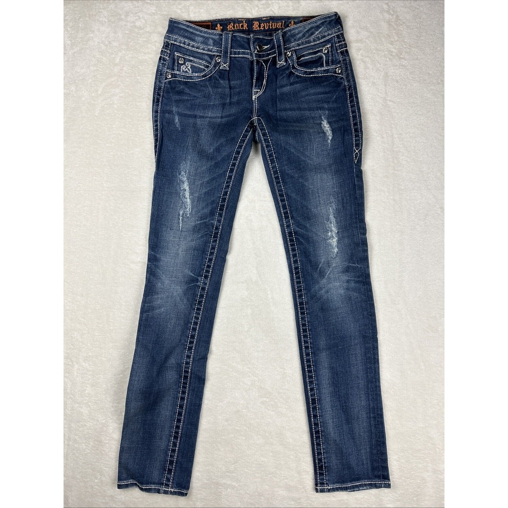 Rock Revival Womens Noelle Skinny Size 27 Embroidered Embellished Western Denim